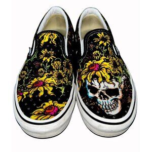 Rare Vans Classic Beauty Skull & Flowers Slip On Shoes Women’s Sz 9 Mens Sz 7.5